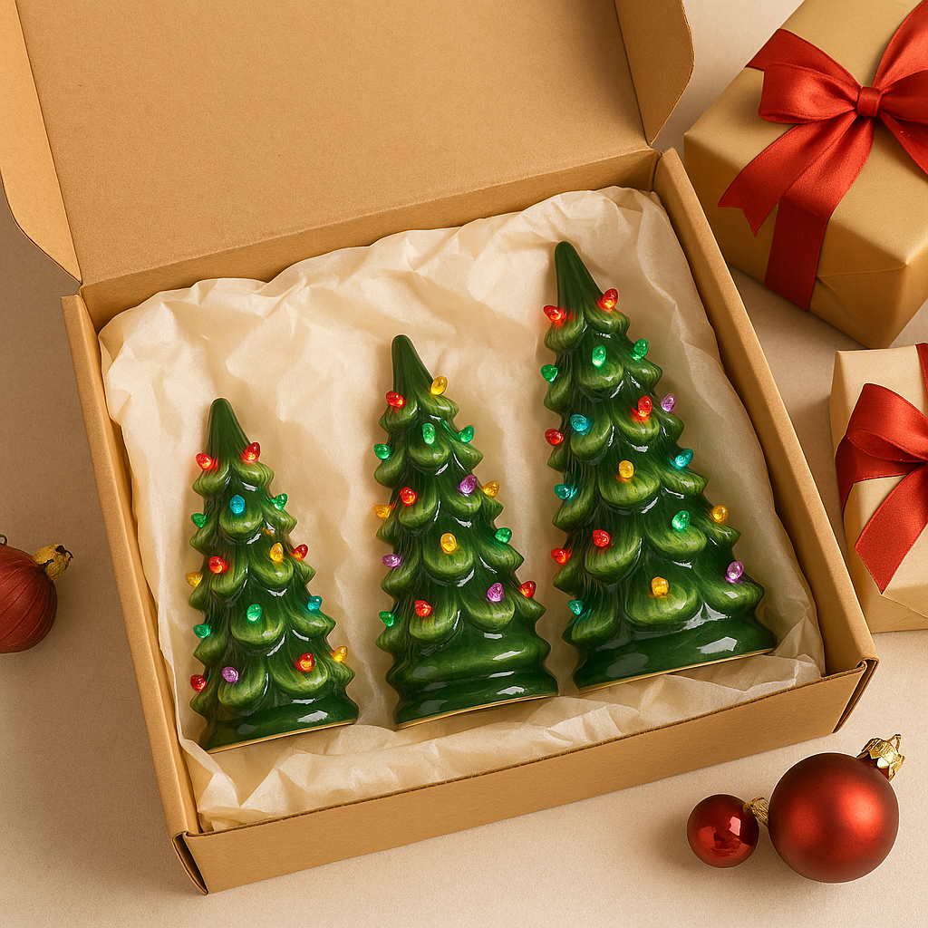 Evoria™ Hand-Painted Ceramic Christmas Tree Trio